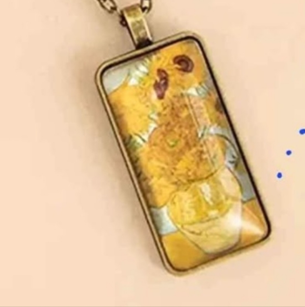 Van Gogh Rectangular Glass Pendant, about 24.5"